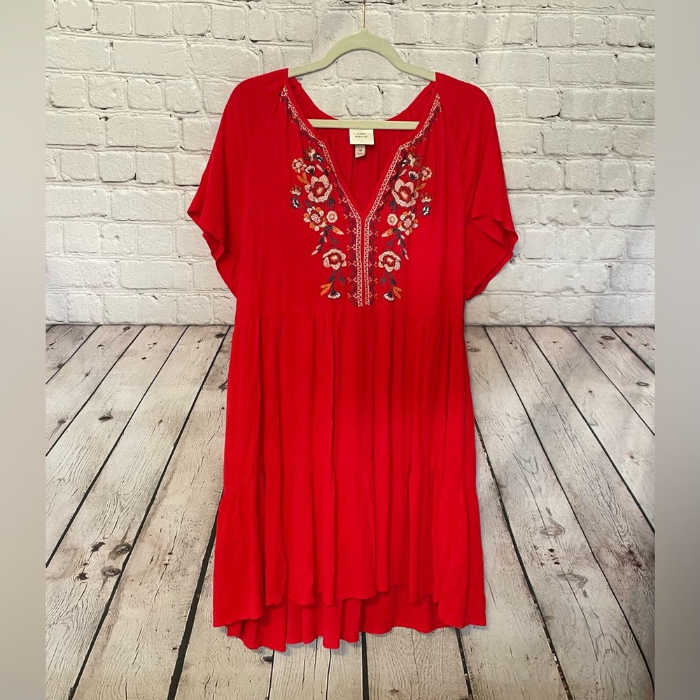 Knox Rose Bright Red Embroidered Boho Hippie Festival Dress Size Medium LKNW